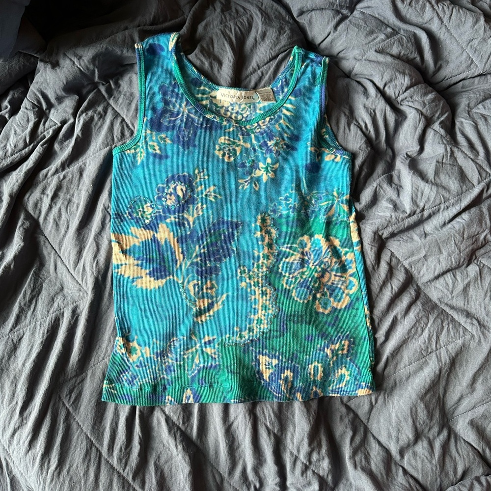 Floral Tank Top - Blue and Green